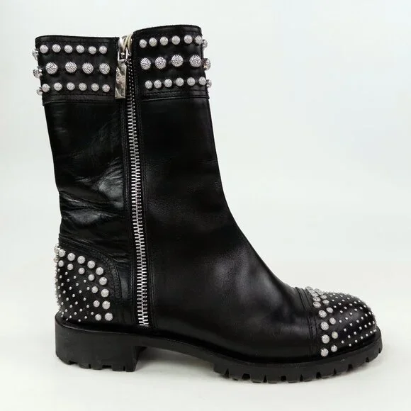 Alexander McQueen Studded Lug Sole Mid-Calf Leather Boots Made in Italy - Picture 4 of 11
